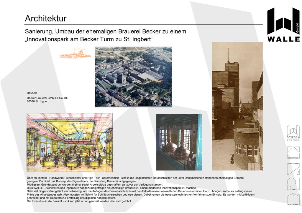 Sanierung und Umbau der ehemaligen Brauerei Becker zu einem Innovationspark Am Becker Turm zu St. Ingbert, St. Ingbert.