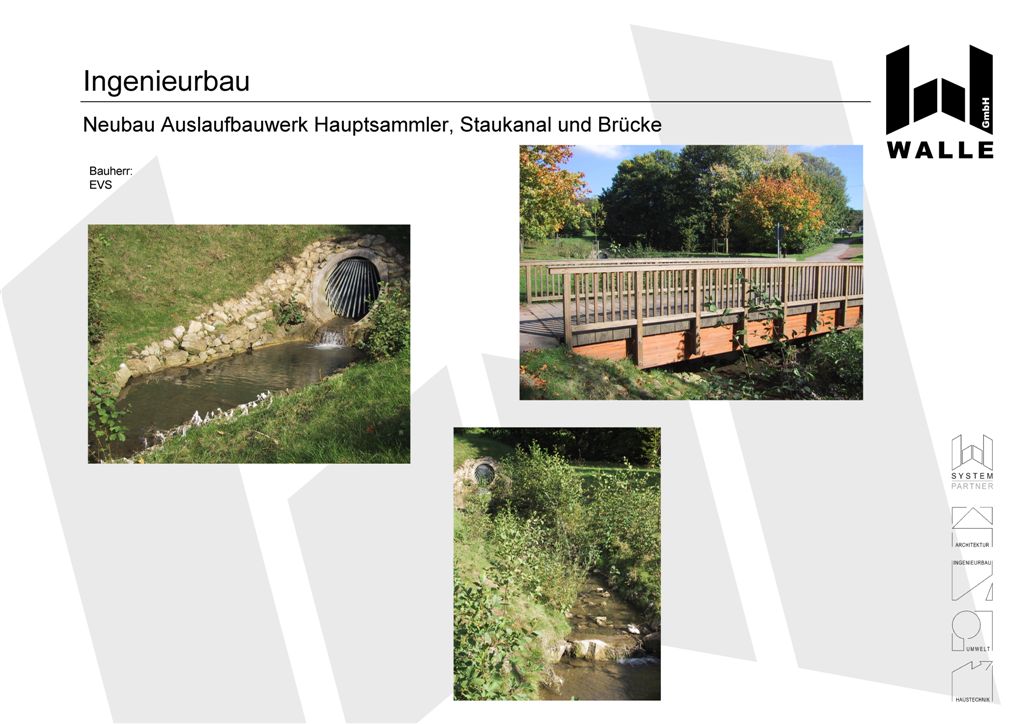 Neubau Auslaufbauwerk Hauptsammler, Staukanal und Brücke, Mandelbachtal Wittersheim