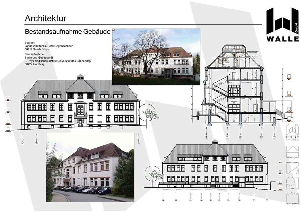 Baumaßnahme: Sanierung Gebäude 58, II. Physiologisches Institut, Universität des Saarlandes, Homburg.